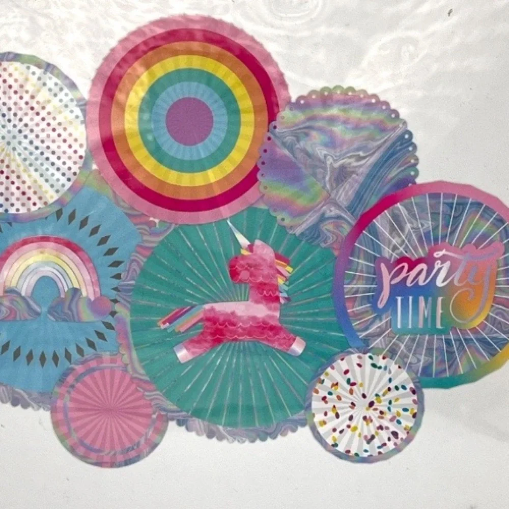 Pastel‎ Unicorn Party Decorations Picks Fans Photo Booth Tag Kit Stickers Stamp